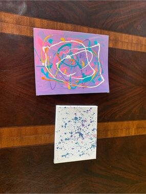 Abstract Acrylic Canvas Duo - Purple & White Splatter